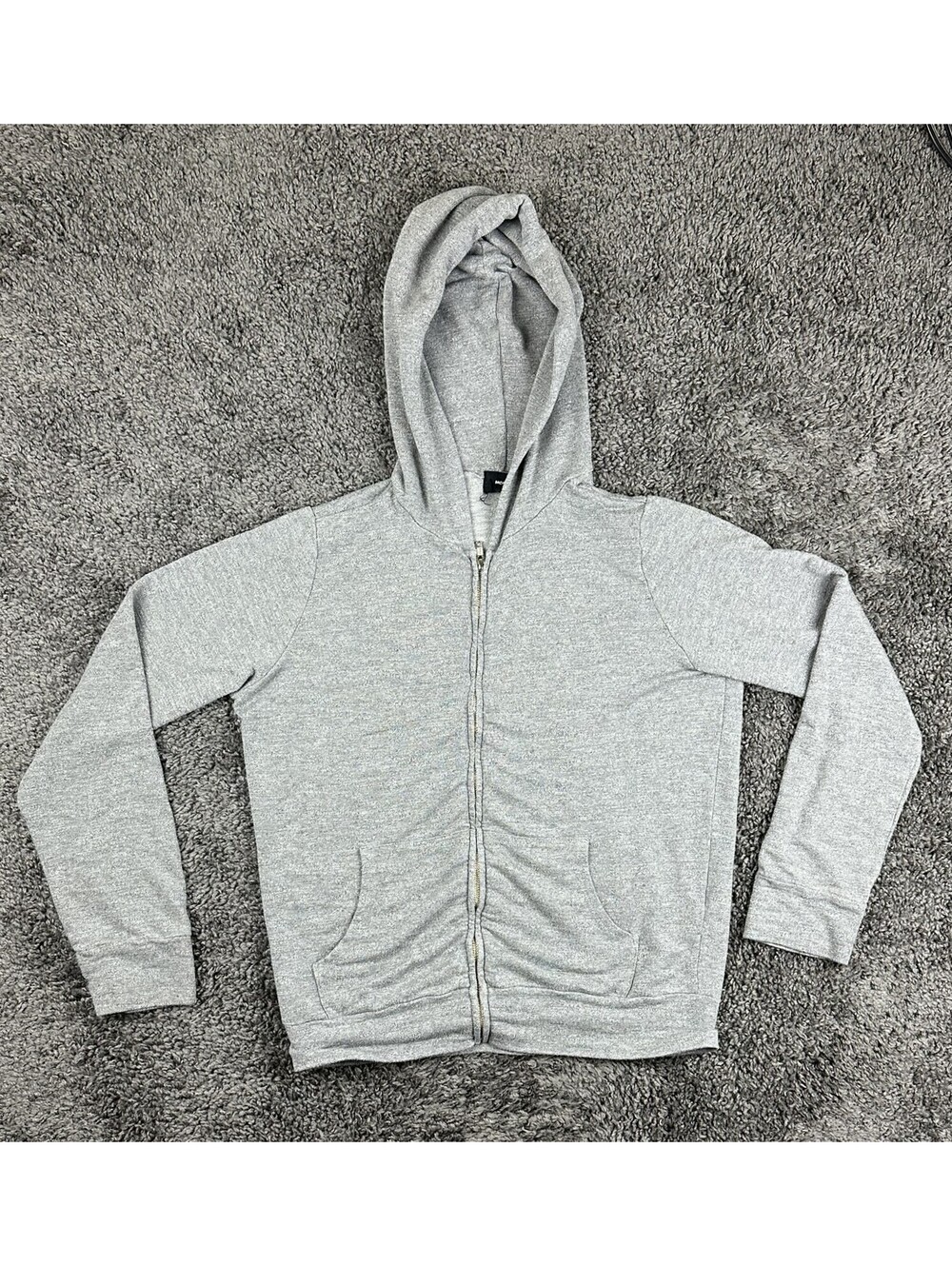 Monrow Womens L Full Zip French Terry Hoodie Heather Gray Long Sleeve Made USA